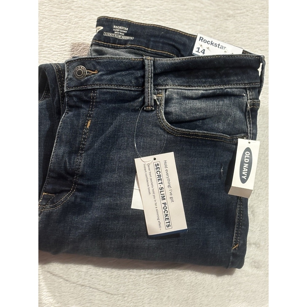 NEW Old Navy Jeans Women's 14 Rockstar Super Skinny Raw Hem Dark Wash Ankle